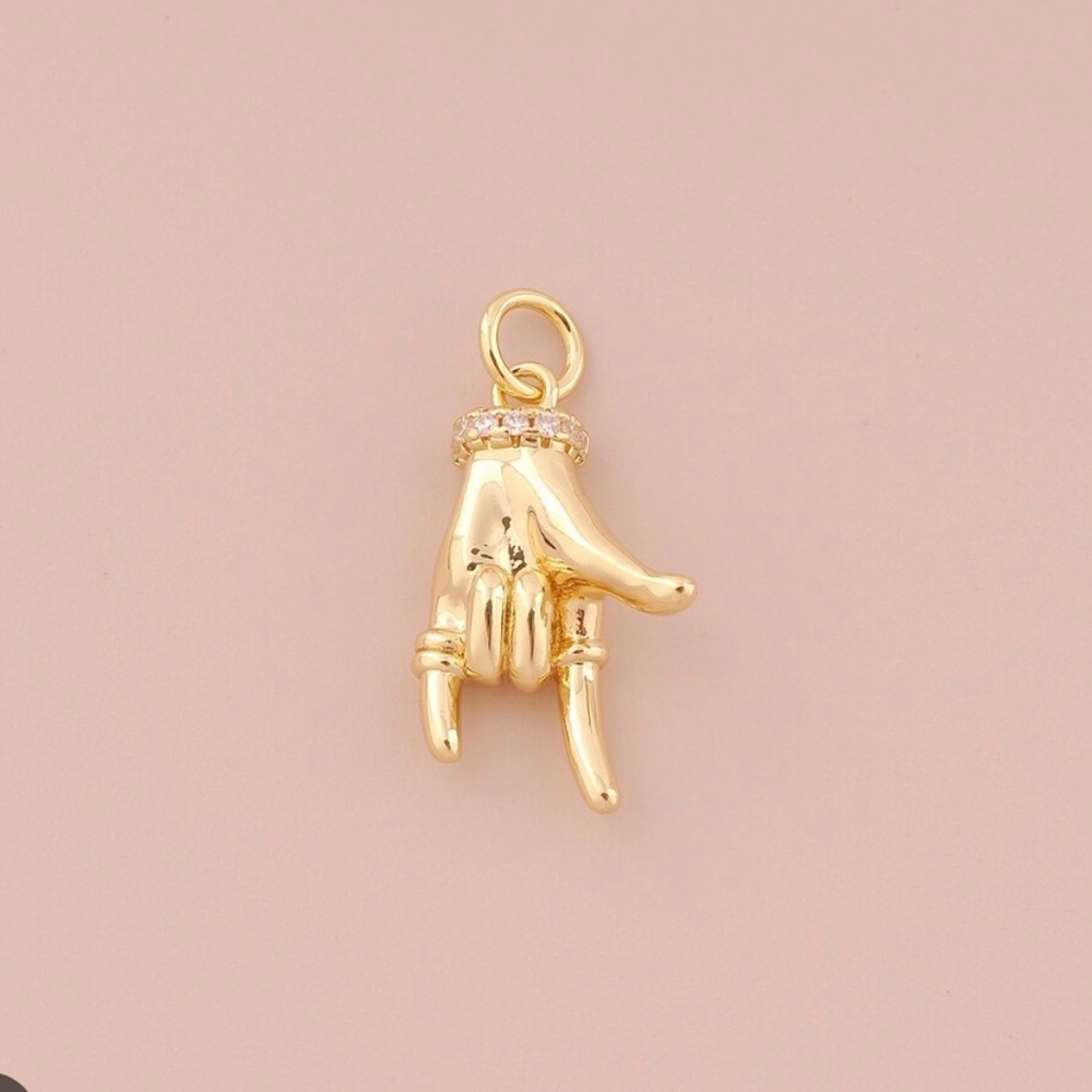 Gold Rock On Hand Gesture Charm Pendant